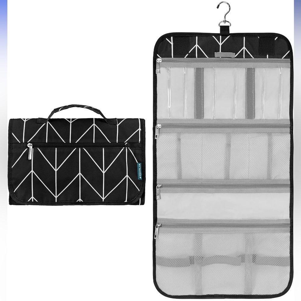 Hanging Toiletry Bag, Travel Kit Foldable Large Organizer, Roll up Cosmetics Bag - Picture 1 of 8